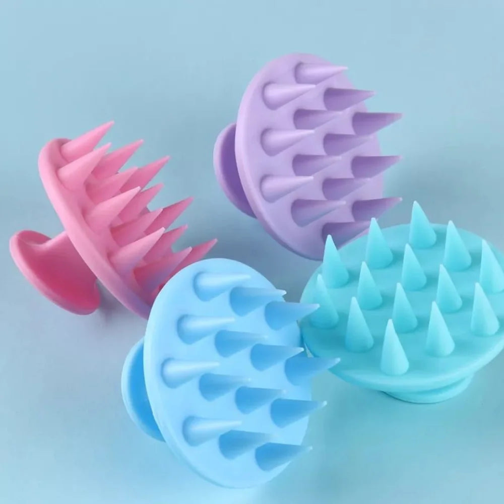 Escova Massageadora de Silicone para Shampoo e Limpeza do Couro Cabeludo