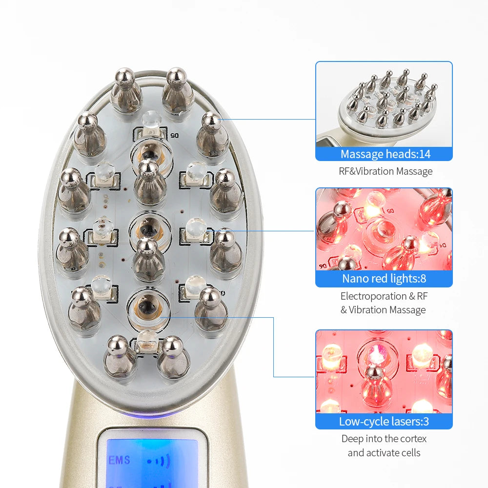 Escova Elétrica EMS com Terapia LED para Crescimento Capilar e Relaxamento