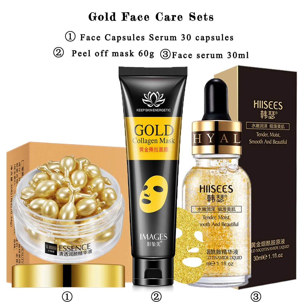 Kit de Cuidados Faciais 24k Gold – Hidratação e Reparação Completa