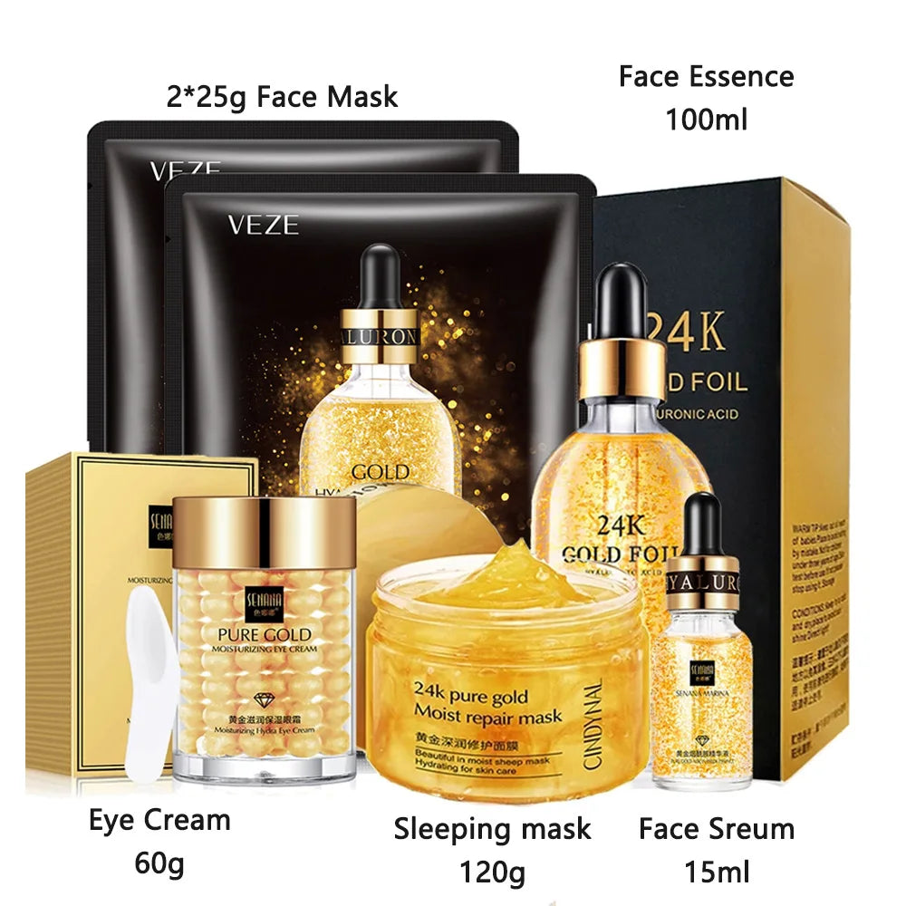 Kit de Cuidados Faciais 24k Gold – Hidratação e Reparação Completa